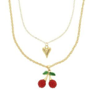 Jeweled Red Cherry Pendant Necklace